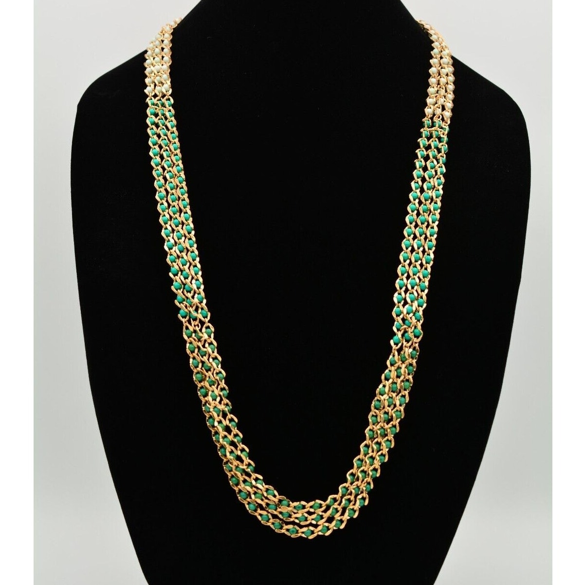 Coldwater Creek Beaded Necklace Chain Green Mint Gold Tone Chunky Signed Bin3b 40$
